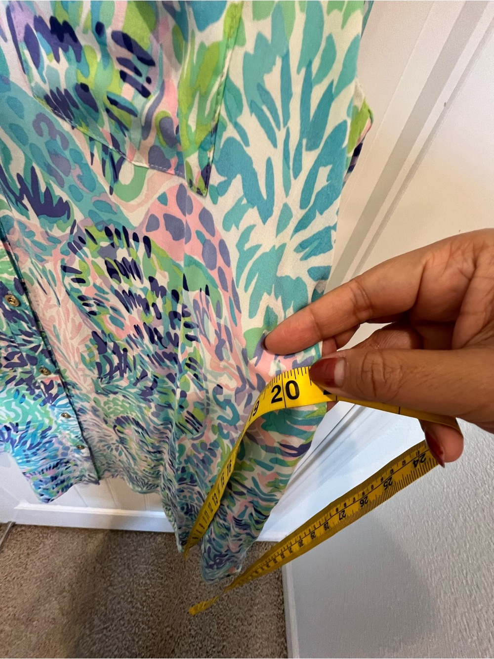 $98 Lilly Pulitzer Turquoise Blue Pink Green Palm-Print Shirtdress - Picture 7 of 11
